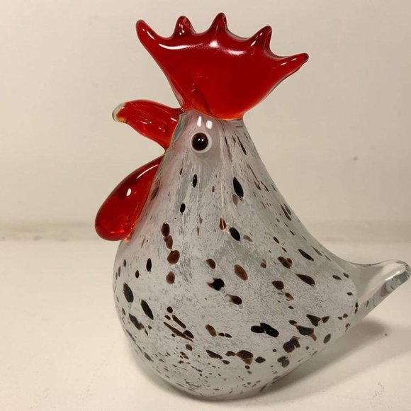 White Art Glass Chicken With Brown Spots - Picture 3 of 6